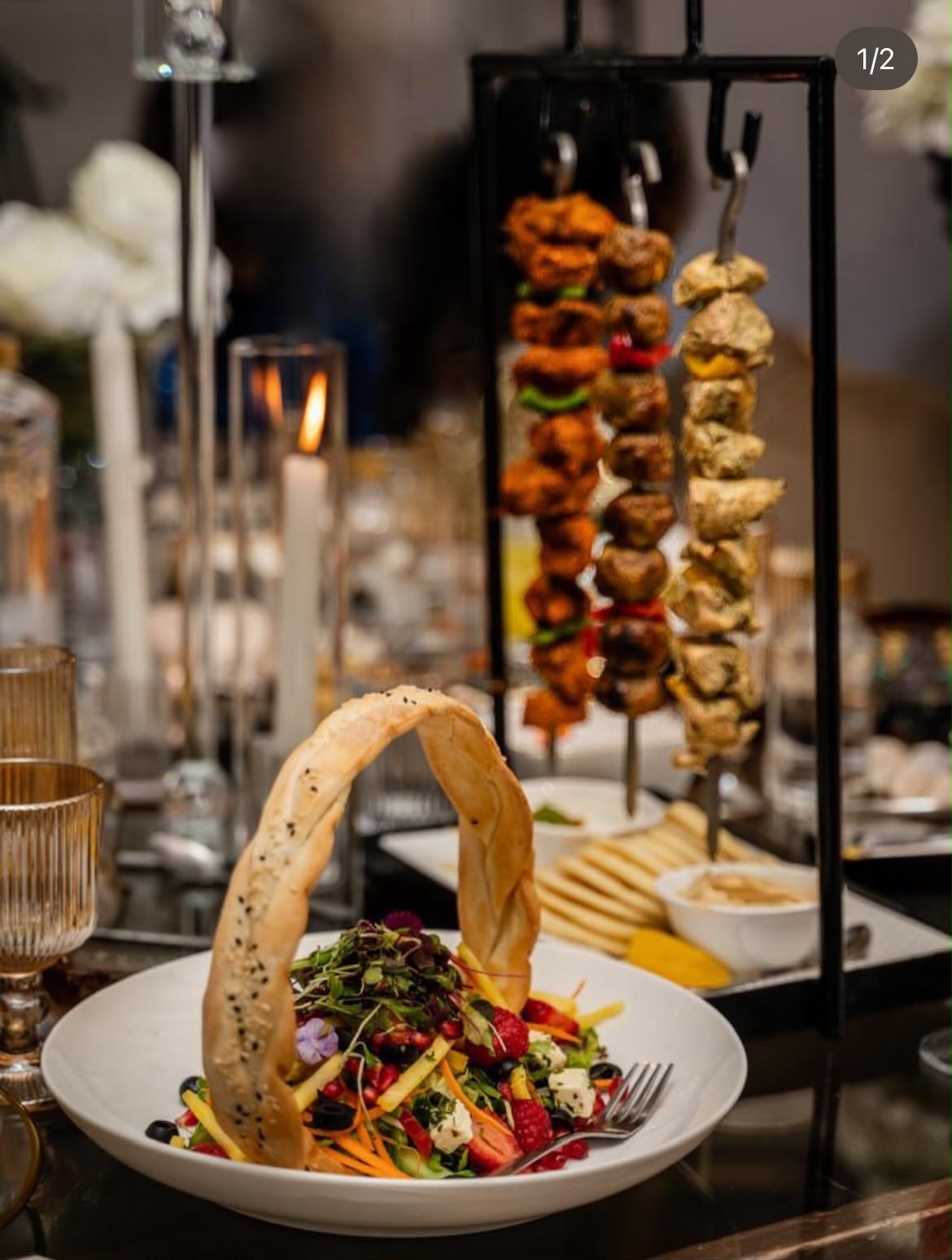 Plated dishes being served